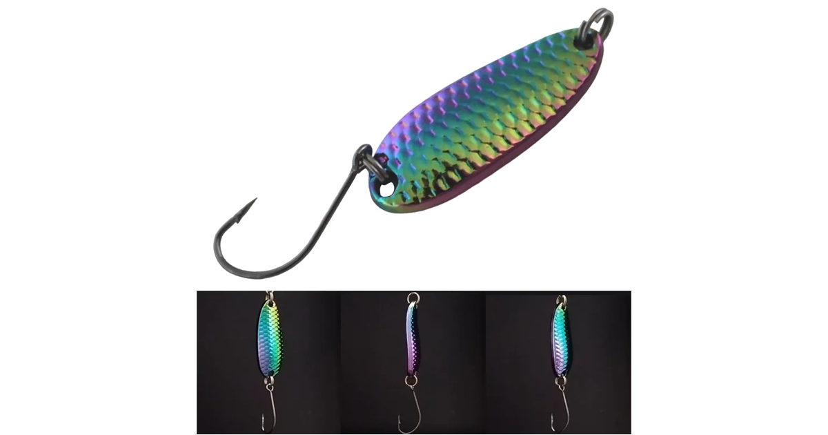 Suckerme Rainbow Flashback Trout Spoon Lure Close-Up